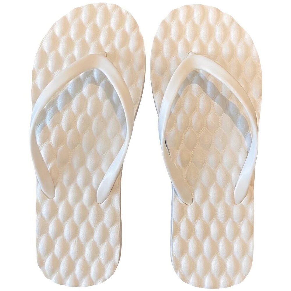 Unisex Bubble Massage Flip Flops - Soft EVA Cushioned Thong Sandals~white